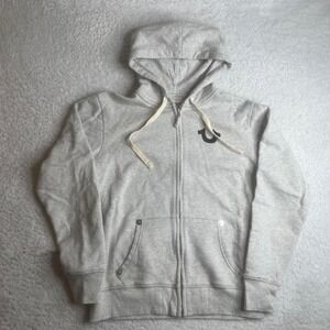 Y2K true religion men‎ grey front  back logo embroidered full zip hoodie skate M